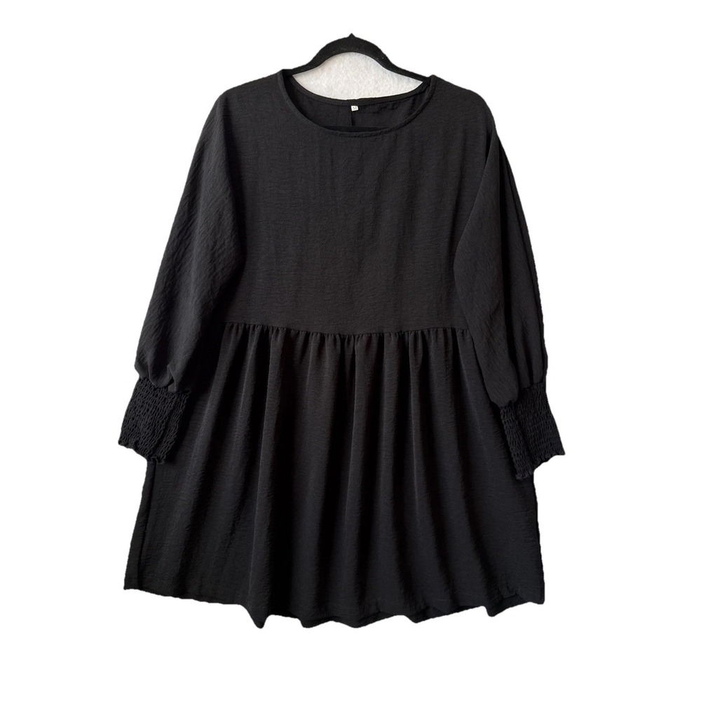 Whimsigoth Oversized Black Smocked Cuff Babydoll Dress M Boho Chic Witchy Staple